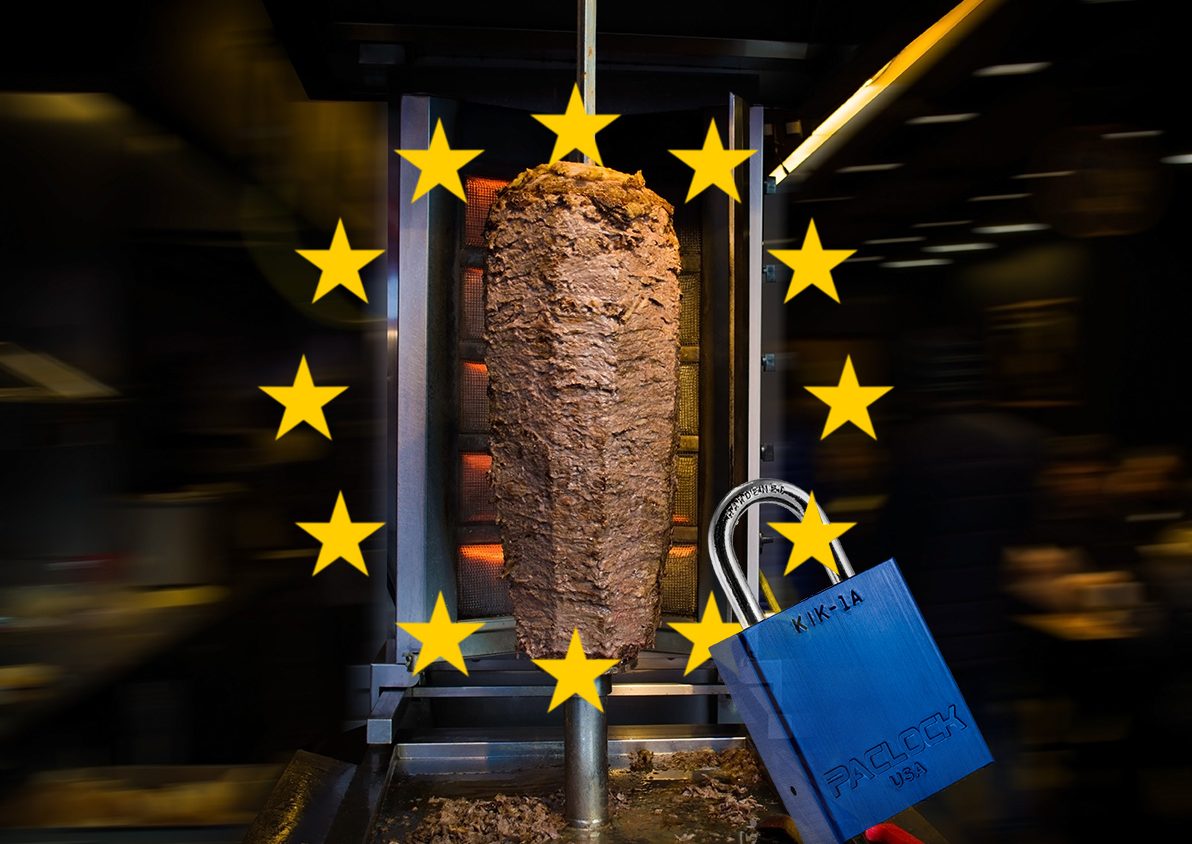 traditional turkish food doner kebab in a street food shop on bl