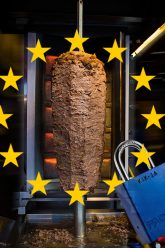 traditional turkish food doner kebab in a street food shop on bl