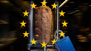 traditional turkish food doner kebab in a street food shop on bl