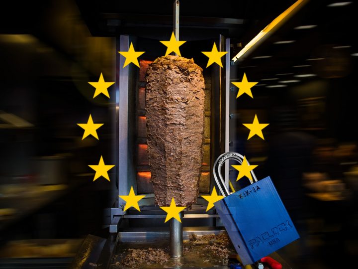 traditional turkish food doner kebab in a street food shop on bl